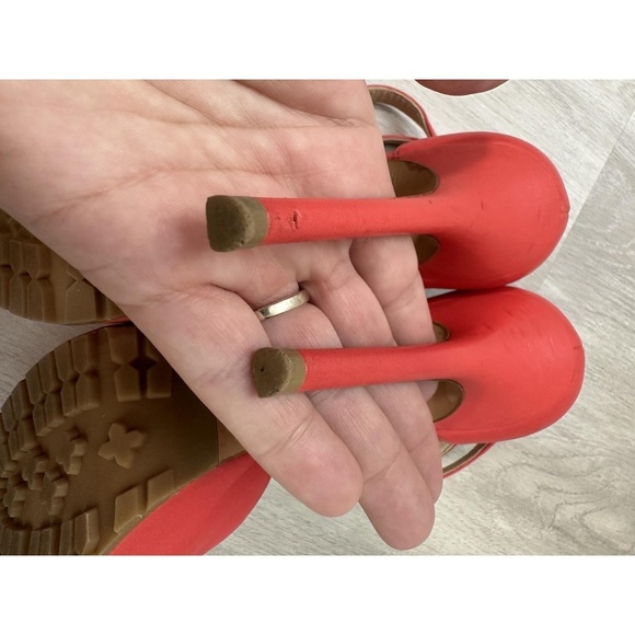 Jimmy Choo Pumps Womens Size 36 Red Leather Double Ankle Strap Open Toe - Picture 6 of 14